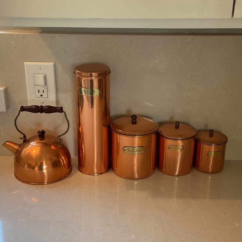 Copper Kitchen Canister Set with Kettle